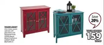 JYSK Vigur/langey chic 2-door accent cabinets with glass doors offer