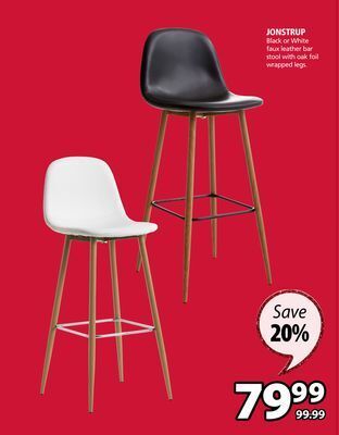 JYSK Jonstrup black or white faux leather bar stool offer