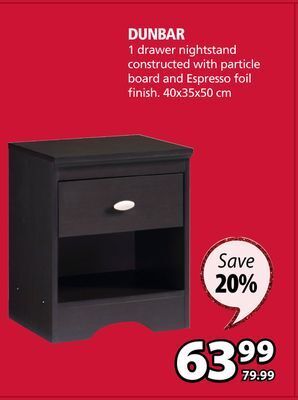 JYSK Dunbar 1 drawer nightstand offer
