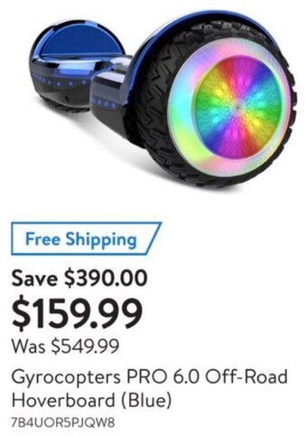 Walmart Gyrocopters Pro 6.0 Off-Road Hoverboard (Blue) offer