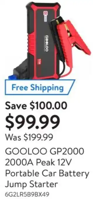 Walmart Gooloo GP2000 2000A Peak 12V Portable Car Battery Jump Starter offer