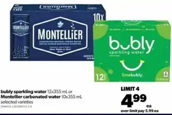 Real Canadian Superstore Bubly sparkling water 12x355ml or Montellier carbonated water 10x355ml offer