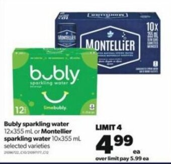 Real Canadian Superstore Bubly sparkling water 12x355ml or Montellier sparkling water 10x355ml offer