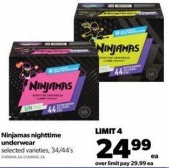 Real Canadian Superstore Ninjamas nighttime underwear 34/44's offer