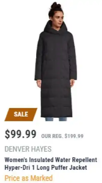 Mark's Denver Hayes women's insulated water repellent hyper-dri 1 long puffer jacket offer