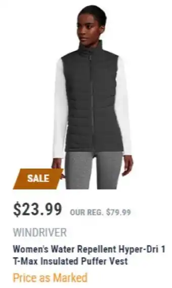 Mark's Windriver women's water repellent hyper-dri 1 t-max insulated puffer vest offer