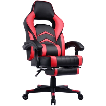 Best Buy Gamingchair ergonomic pu padded leather racing gaming chair with extendable footrest & reclining backrest (red) offer