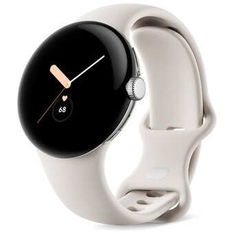 Google pixel watch (gps + lte) 40mm polished silver stainless steel case with chalk active band