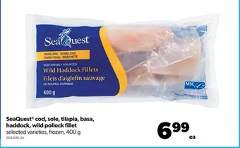 Real Canadian Superstore Seaquest cod, sole, tilapia, basa, haddock, wild pollock fillet offer
