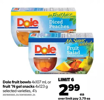 Real Canadian Superstore Dole fruit bowls or fruit 'n gel snacks offer