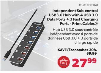 Shopper+ Independent sub-control usb3.0 hub with 4 usb 3.0 data ports + 3 fast charging ports - primecables® offer