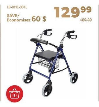Shopper+ Livingbasics four wheel walker rollator with fold up removable back support soft pad seat offer