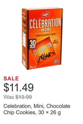 Costco Celebration, mini, chocolate chip cookies, 30 × 26 g offer
