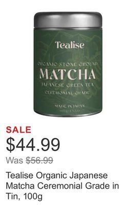 Costco Tealise organic japanese matcha ceremonial grade in tin, 100g offer