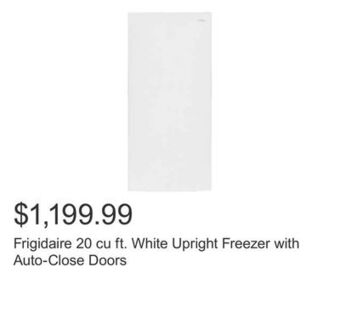 Costco Frigidaire 20 cu ft. white upright freezer with auto-close doors offer