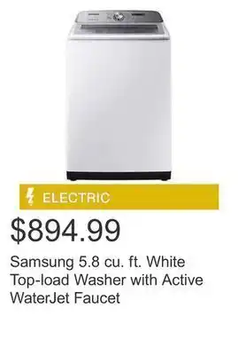 Costco Samsung 5.8 cu. ft. white top-load washer with active waterjet faucet offer