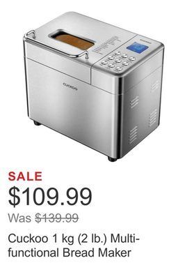Costco Cuckoo 1 kg (2 lb.) multi-functional bread maker offer