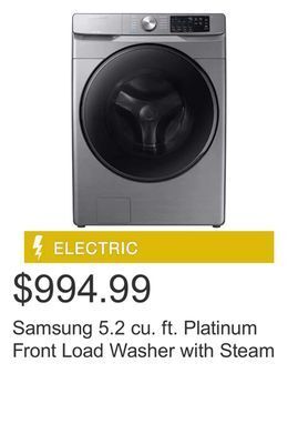 Costco Samsung 5.2 cu. ft. platinum front load washer with steam offer