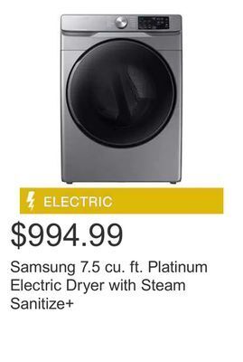 Costco Samsung 7.5 cu. ft. platinum electric dryer with steam sanitize+ offer