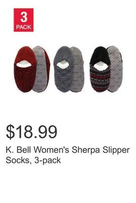 Costco K. bell women's sherpa slipper socks, 3-pack offer