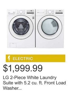 Costco Lg 2-piece white laundry suite with 5.2 cu. ft. front load washer and 7.4 cu. ft. electric dryer offer