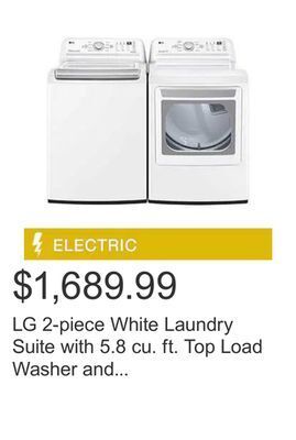 Costco Lg 2-piece white laundry suite with 5.8 cu. ft. top load washer and 7.3 cu. ft. electric dryer offer