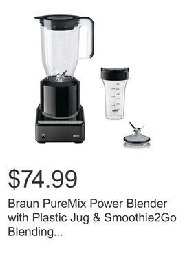 Costco Braun puremix power blender with plastic jug & smoothie2go blending cup offer