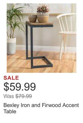 Costco Bexley iron and firwood accent table offer