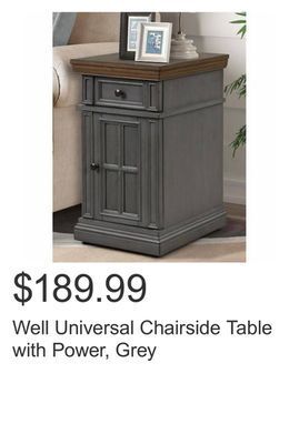 Costco Well universal chairside table with power, grey offer