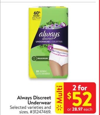 Walmart Always discreet underwear offer