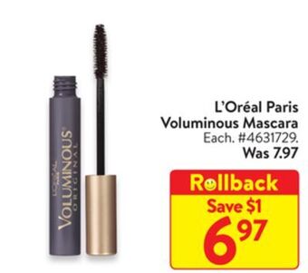 Walmart L'oreal paris voluminous mascara offer