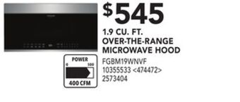 Lowe's Frigidaire 1.9 cu. ft. over-the-range microwave hood offer