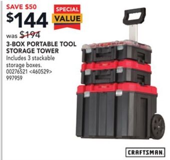 Lowe's Craftsman 3-box portable tool storage tower offer