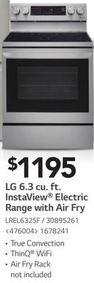 Lowe's Lg 6.3 cu. ft. instaview electric range with air fry offer