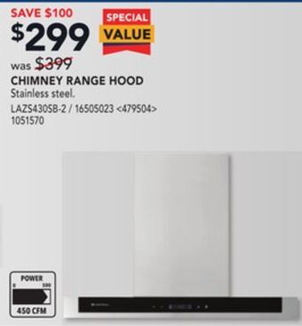 Lowe's Mistral chimney range hood offer