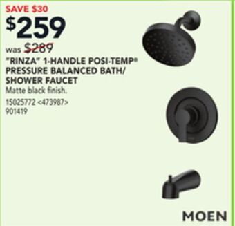 Lowe's Moen "rinza" 1-handle posi-temp pressure balanced bath/shower faucet offer