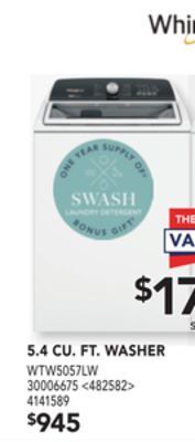 Lowe's Whirlpool 5.4 cu. ft. washer offer