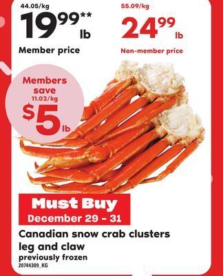 Loblaws Canadian snow crab clusters leg and claw offer
