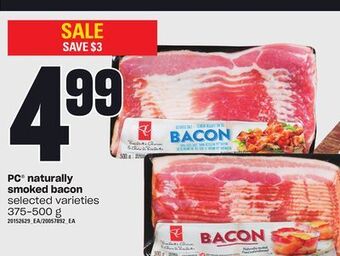 Loblaws Pc® naturally smoked bacon, 375-500 g offer