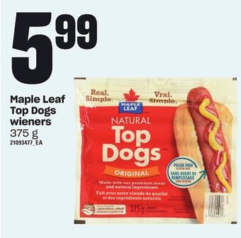 Loblaws Maple leaf top dogs wieners, 375 g offer