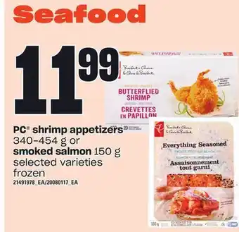 Loblaws Pc® shrimp appetizers, 340-454 g or smoked salmon, 150 g offer