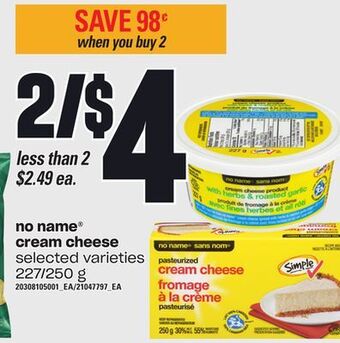 Loblaws No name® cream cheese, 227/250 g offer