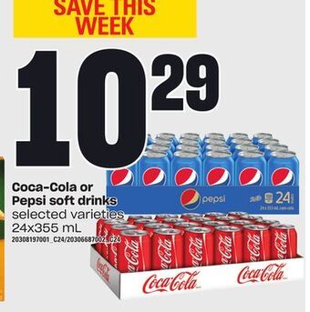 Loblaws Coca-cola or pepsi soft drinks, 24x355 ml offer