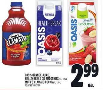 Metro Oasis orange juice, healthbreak or smoothies offer