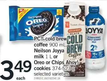 Fortinos Pc® cold brew, 900 ml, neilson joyya, 1 l or oreo or chips ahoy! cookies, 374-523 g offer