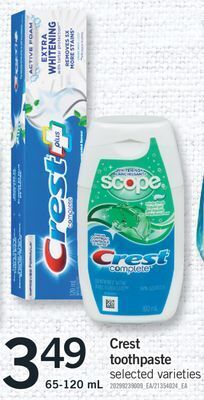 Fortinos Crest toothpaste, 65-120 ml offer