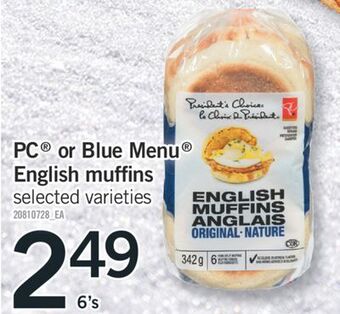 Fortinos Pc® or blue menu® english muffins, 6's offer