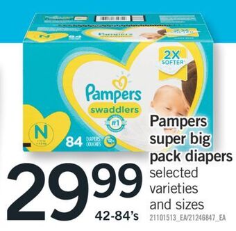 Fortinos Pampers super big pack diapers, 42-84's offer