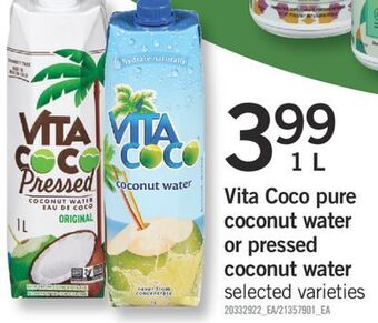 Fortinos Vita coco pure coconut water or pressed coconut water, 1 l offer