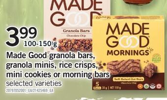 Fortinos Made good granola bars, granola minis, rice crisps, mini cookies or morning bars, 100-150 g offer